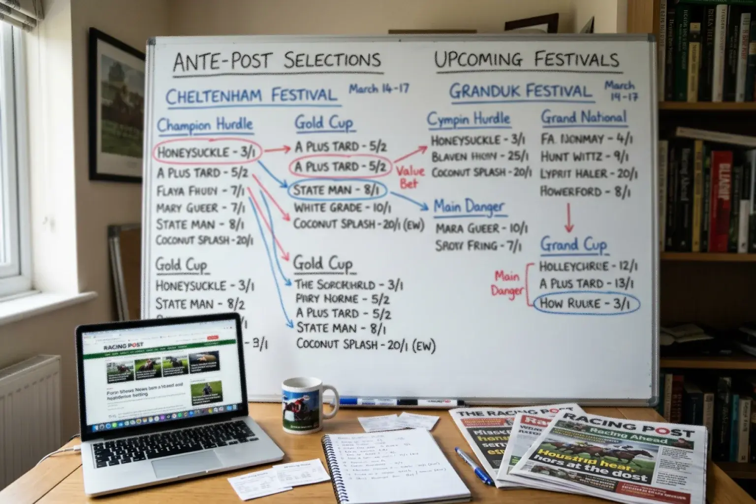 Calendar showing Cheltenham Festival dates with ante-post odds displayed