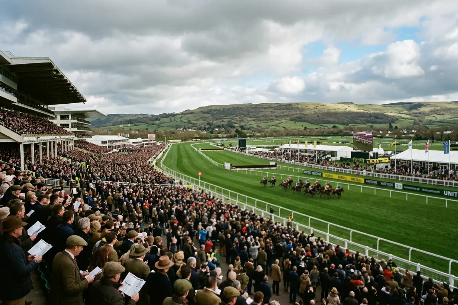 Cheltenham racecourse packed with spectators during Festival week