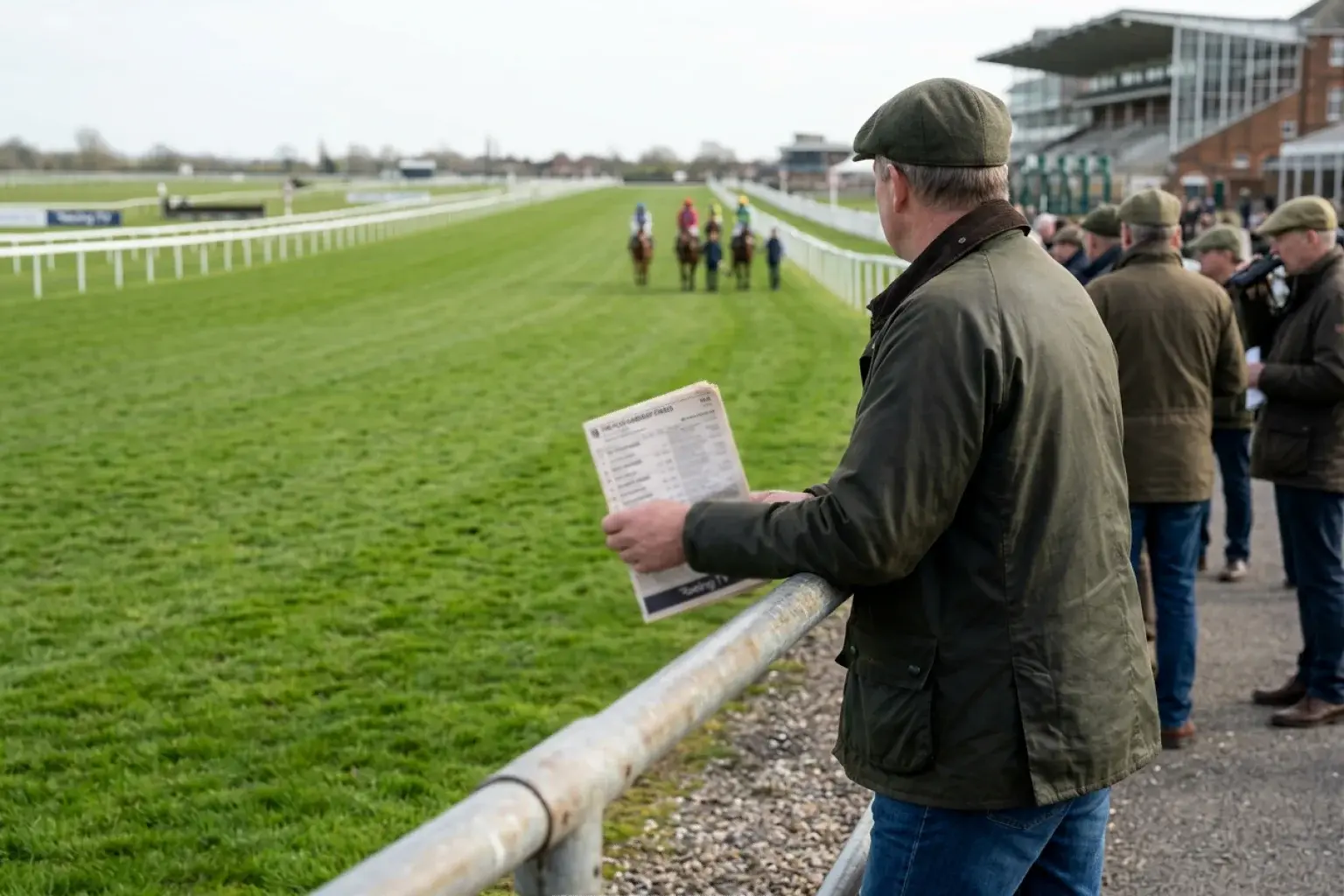 First-time punter studying a racecard before placing a bet
