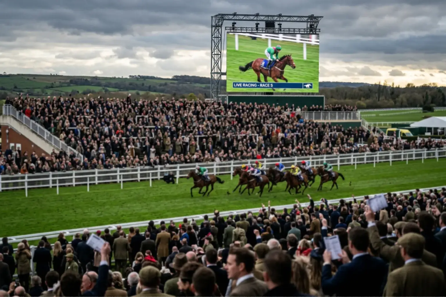 Live horse racing streaming through UK bookmaker platforms showing race coverage on multiple devices